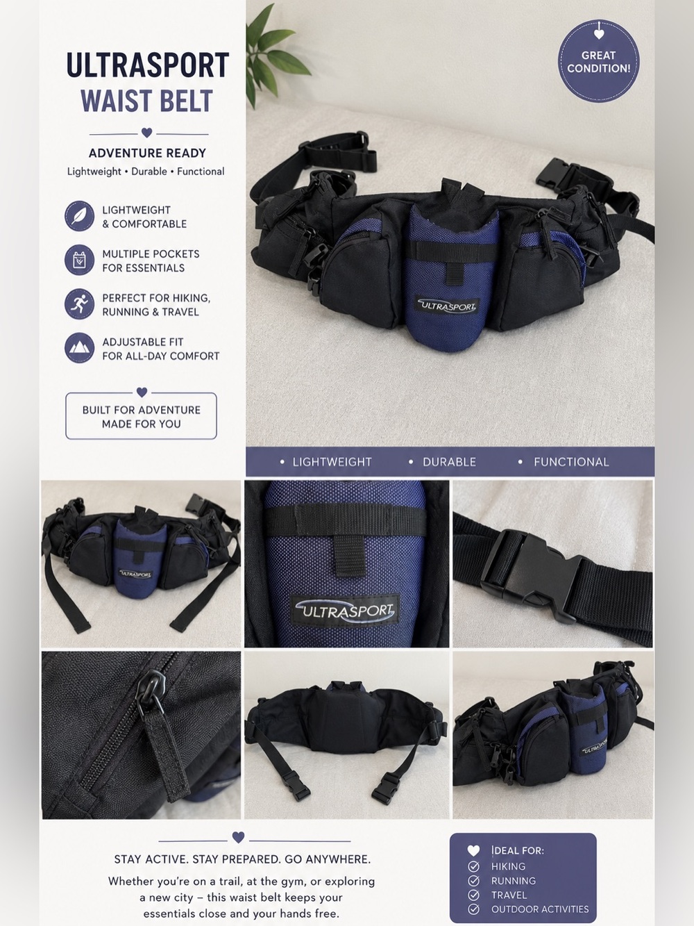 Men's Black and Navy Waist Pack - Unbranded